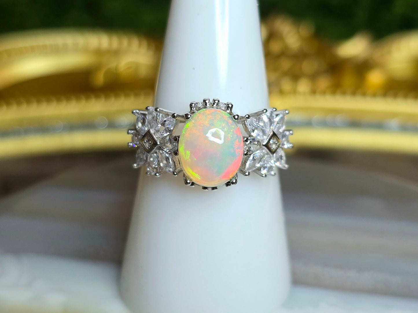 Opal and Zircon Ring