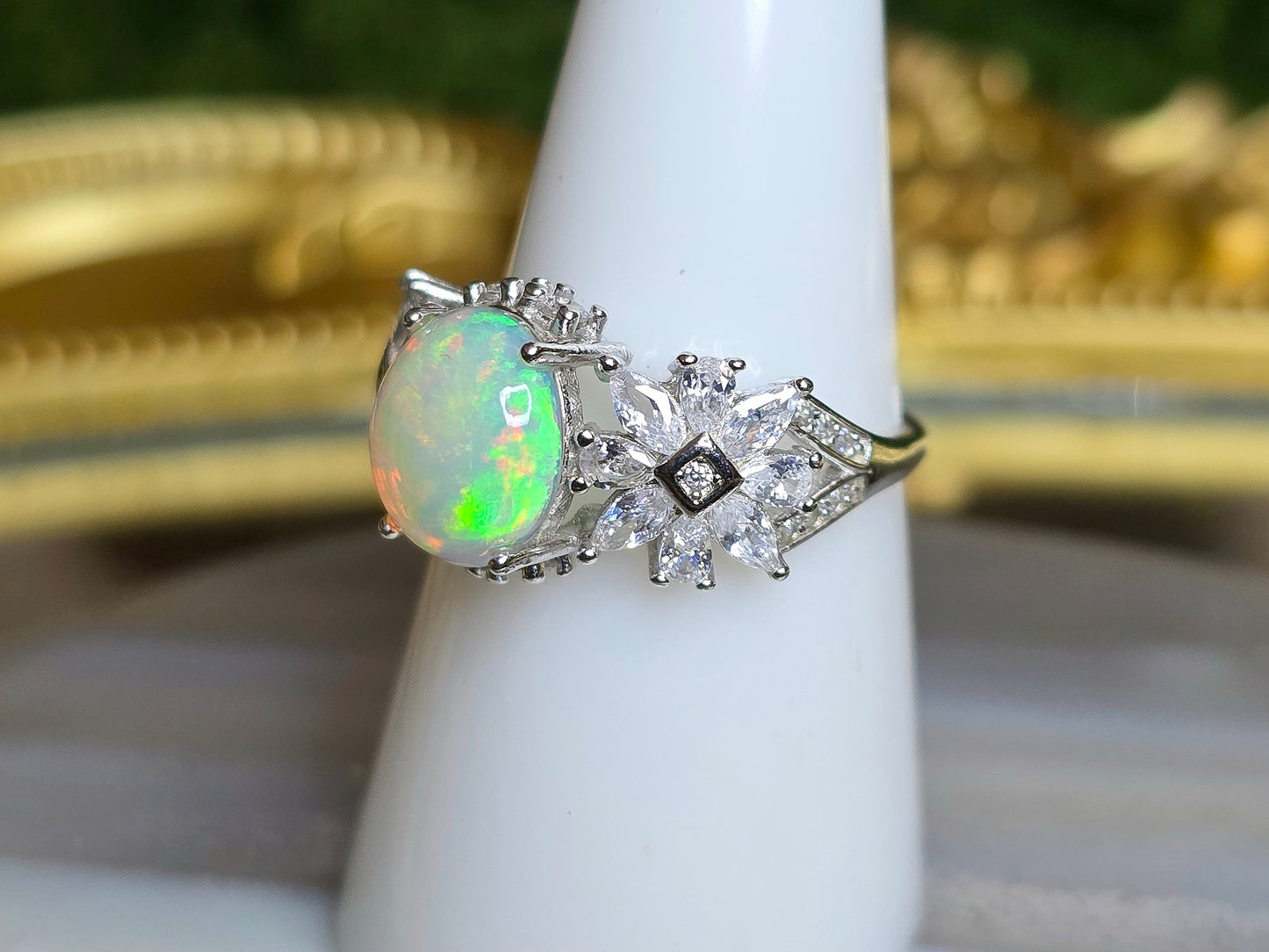Opal and Zircon Ring