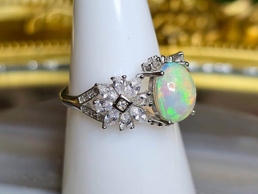 Opal and Zircon Ring