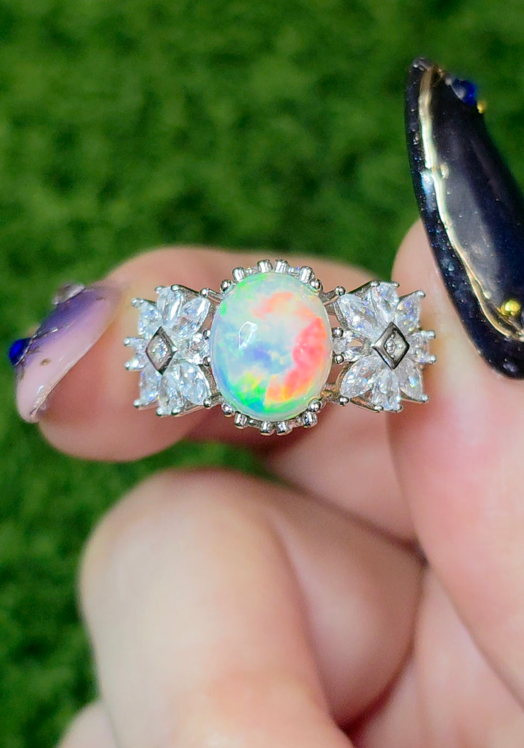 Opal and Zircon Ring