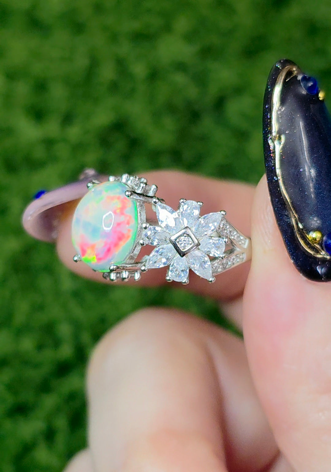 Opal and Zircon Ring