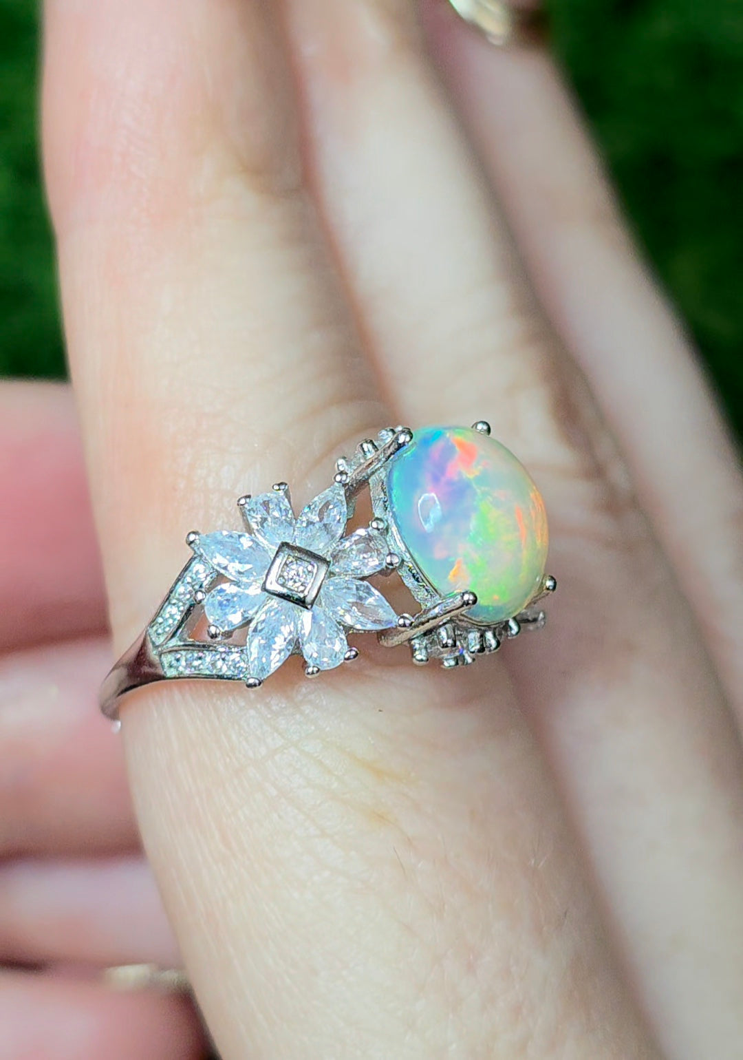 Opal and Zircon Ring