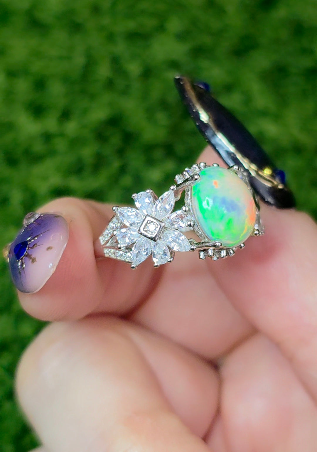 Opal and Zircon Ring