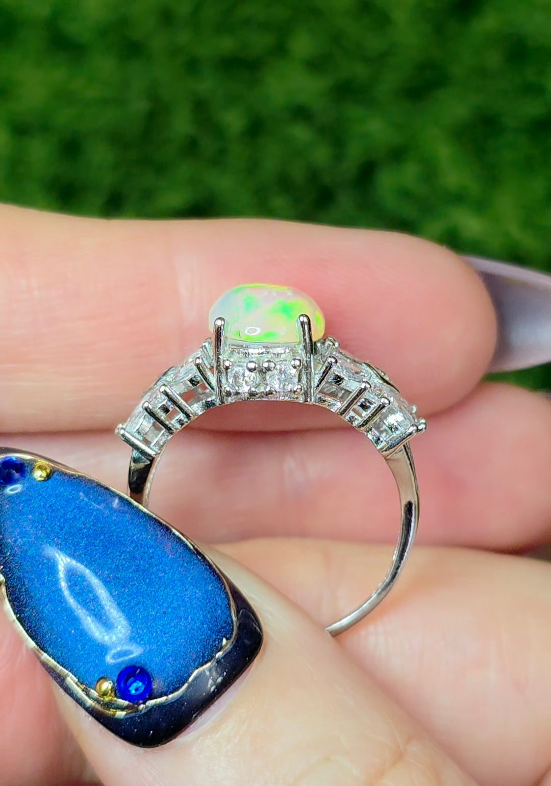Opal and Zircon Ring