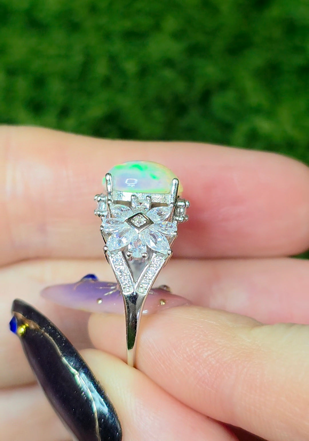 Opal and Zircon Ring