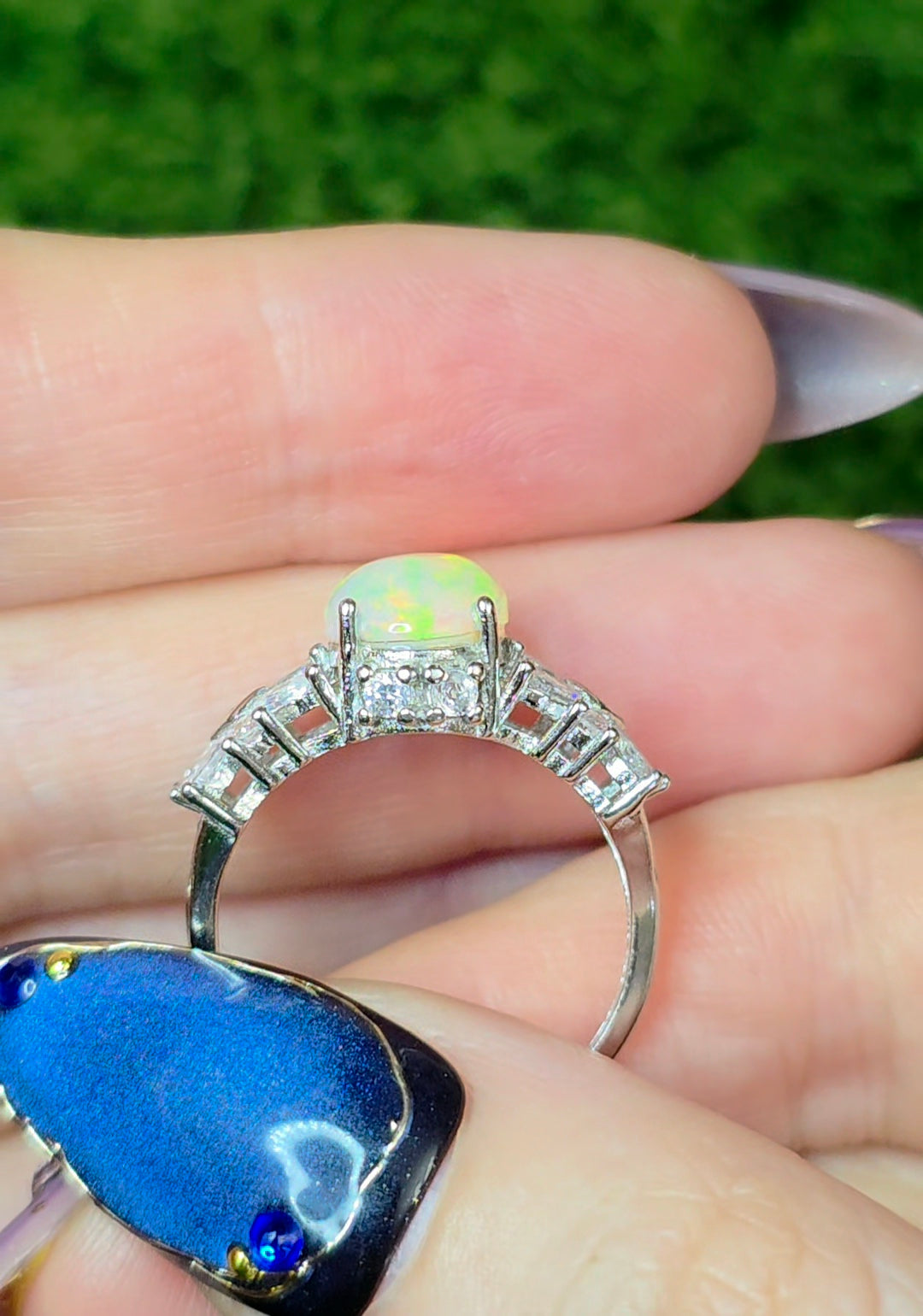 Opal and Zircon Ring