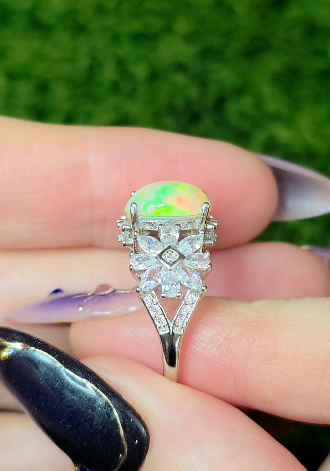 Opal and Zircon Ring
