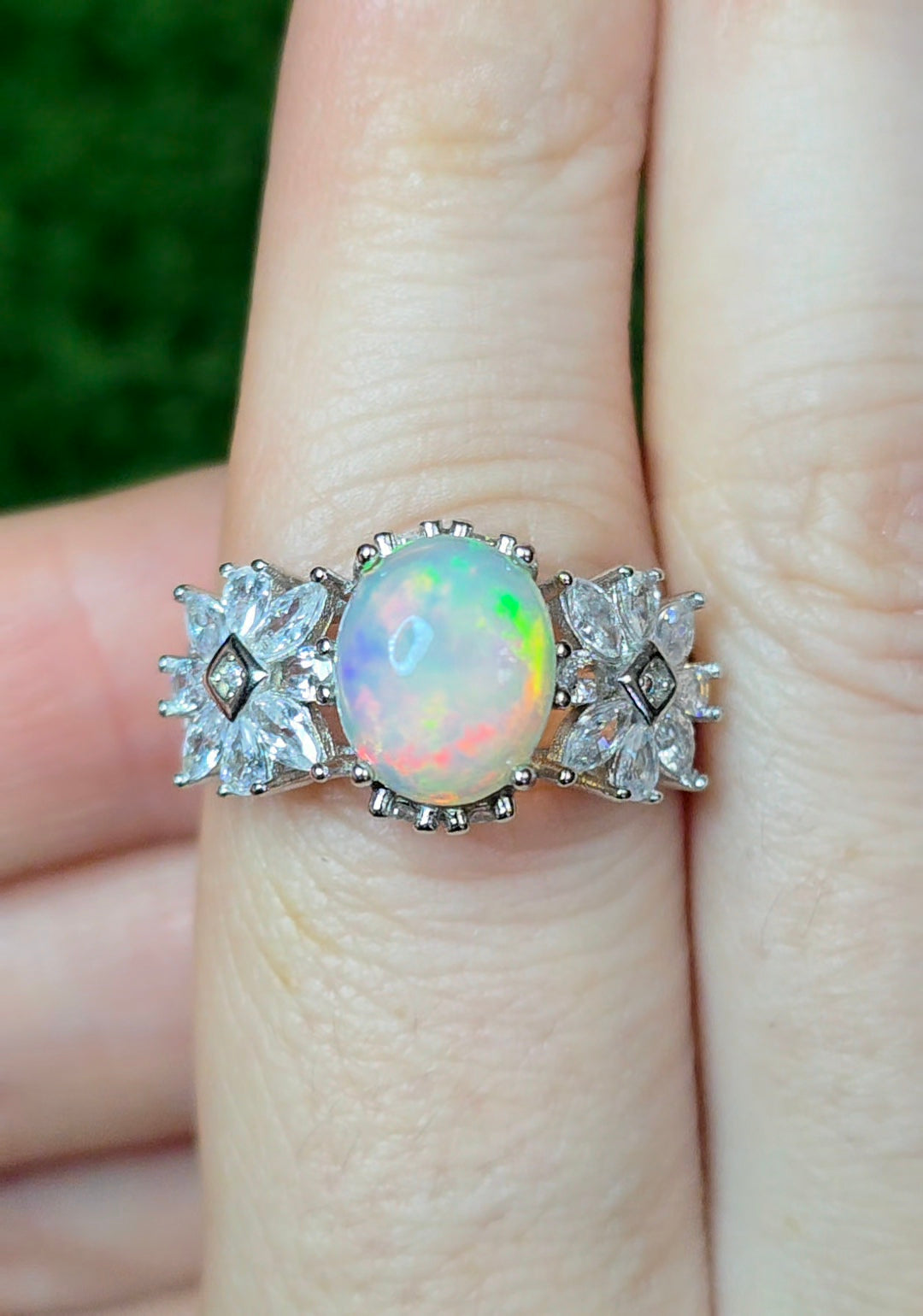 Opal and Zircon Ring