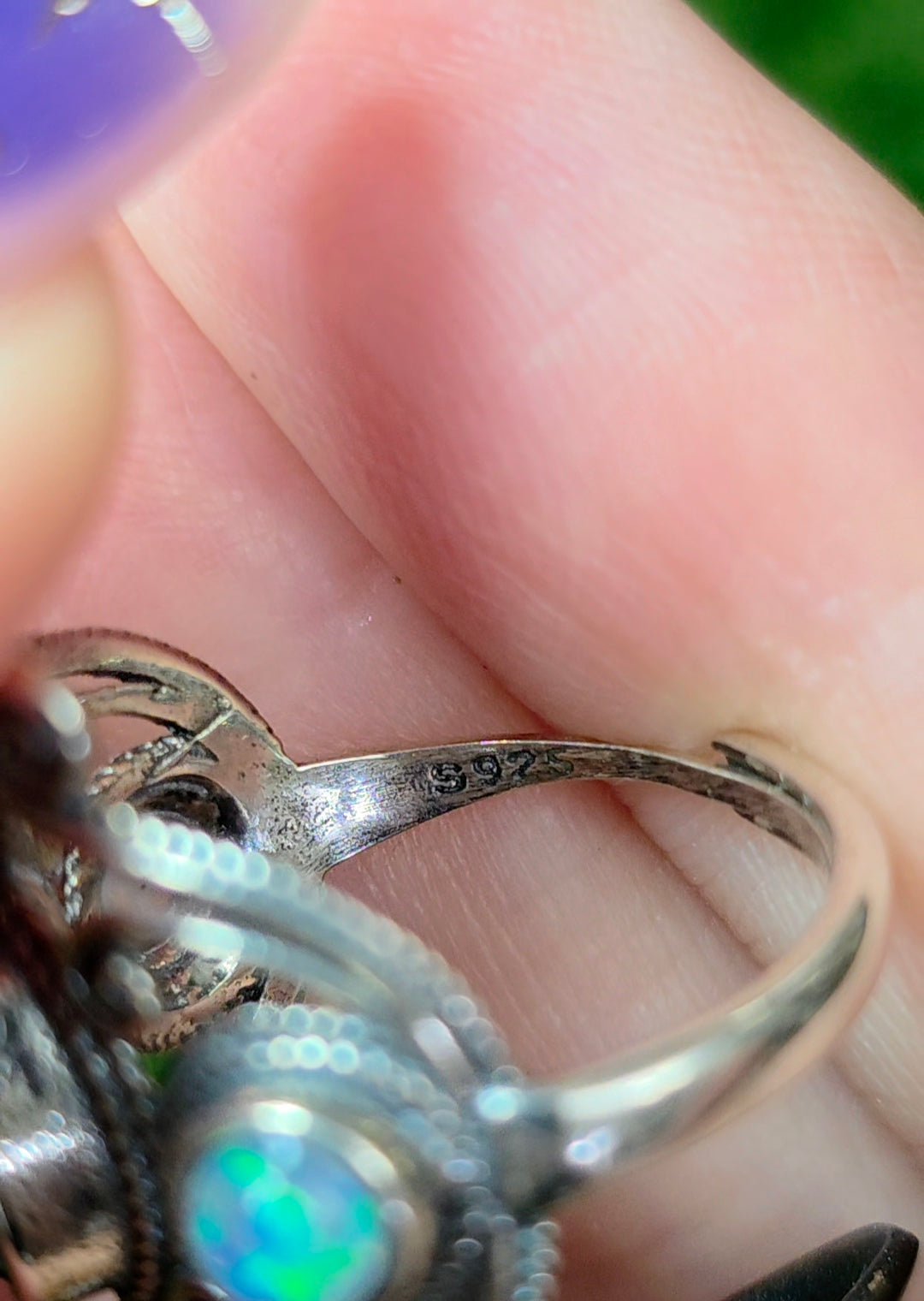 Blue Topaz and Opal Filigree Ring