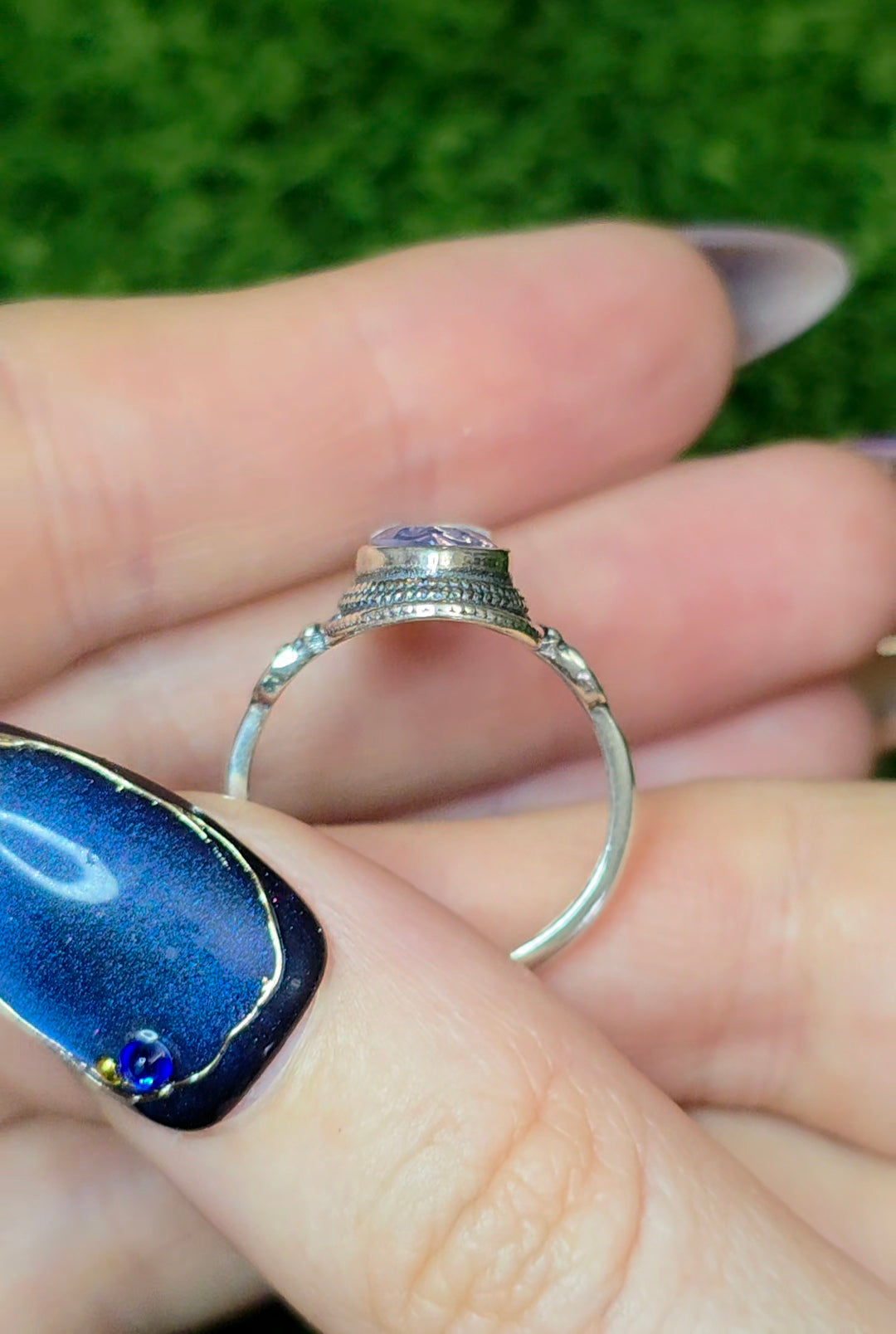 Lavender Moon Quartz Hearts and White Opal Ring