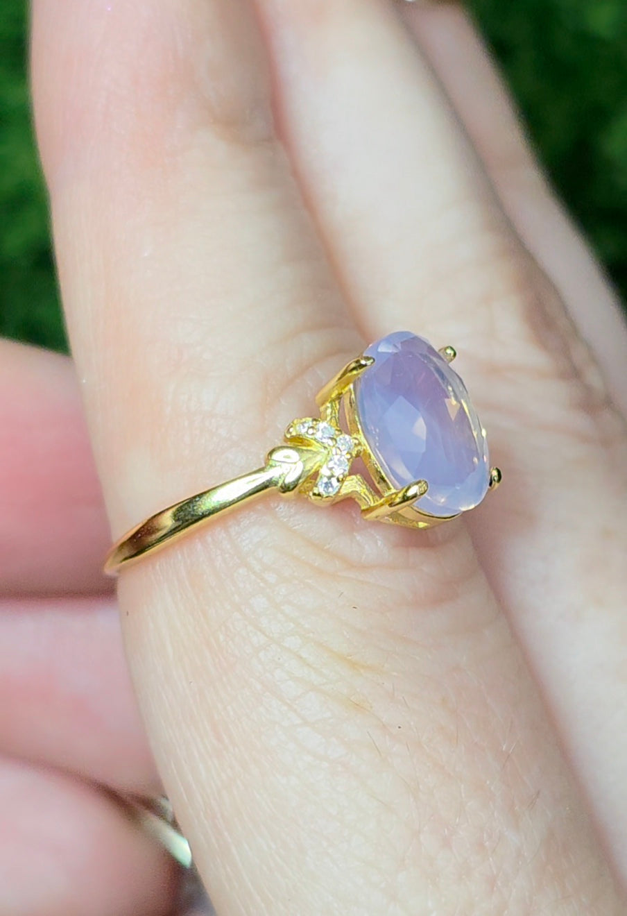 Dainty Faceted Lavender Moon Quartz Ring