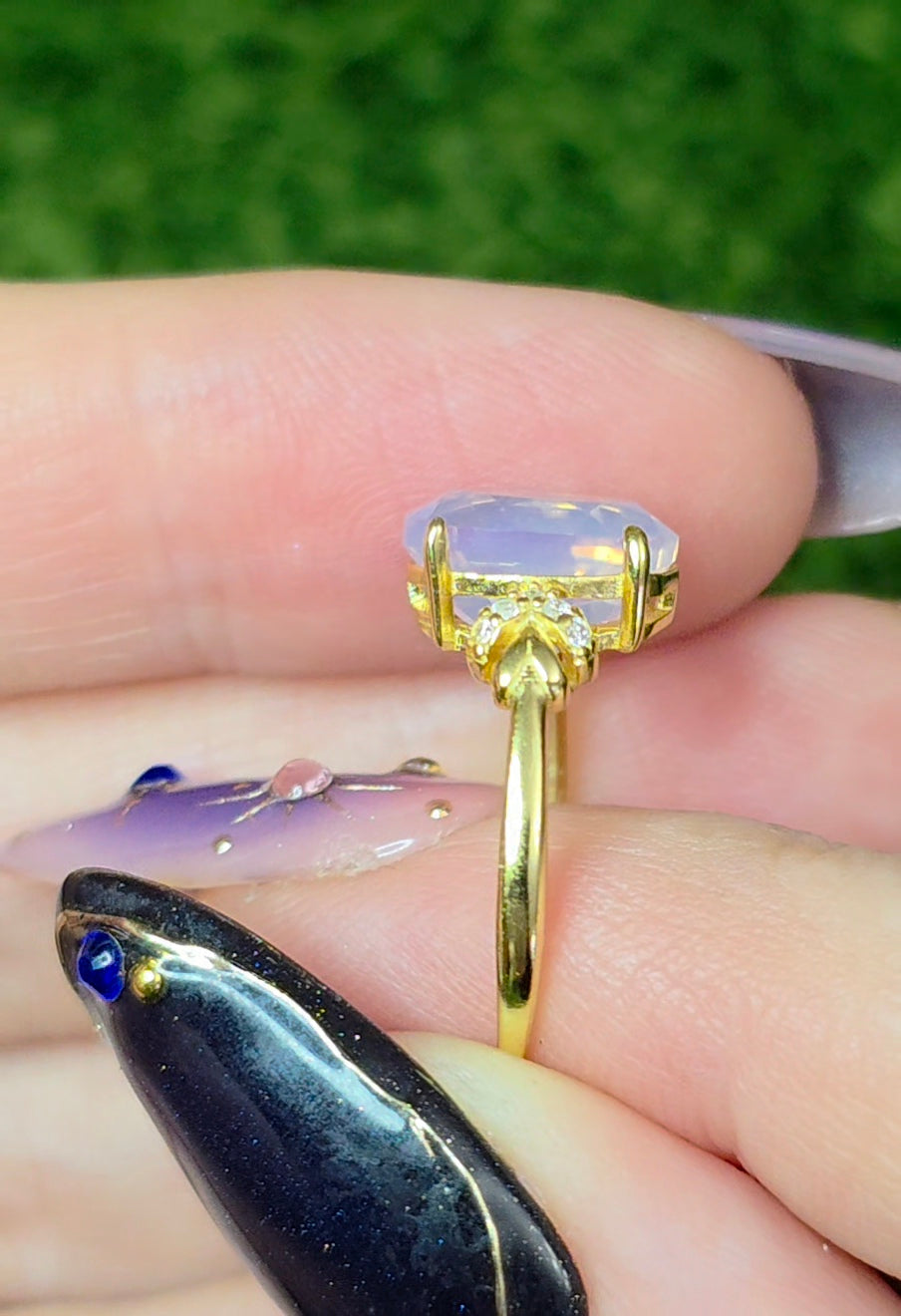 Dainty Faceted Lavender Moon Quartz Ring