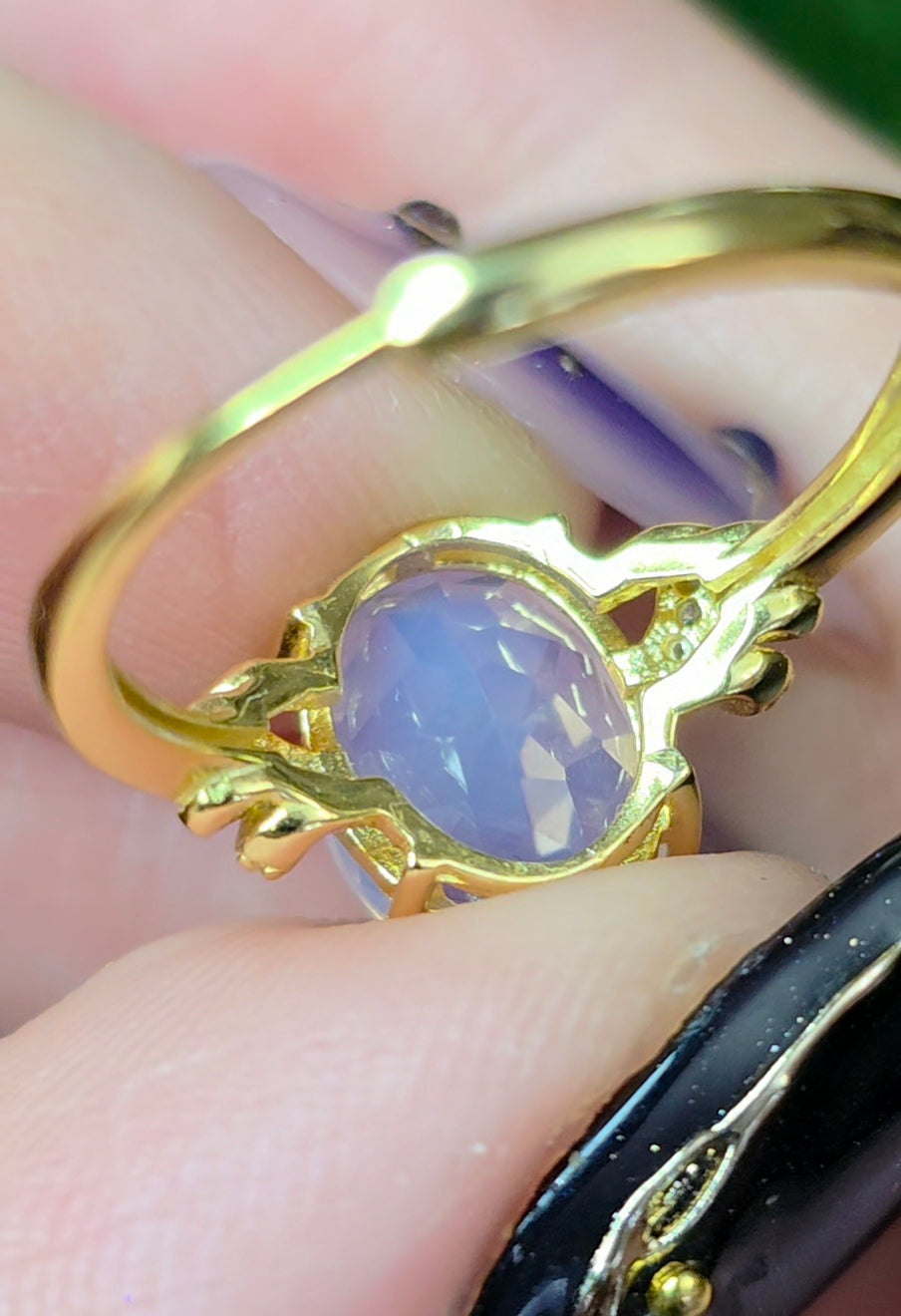 Dainty Faceted Lavender Moon Quartz Ring