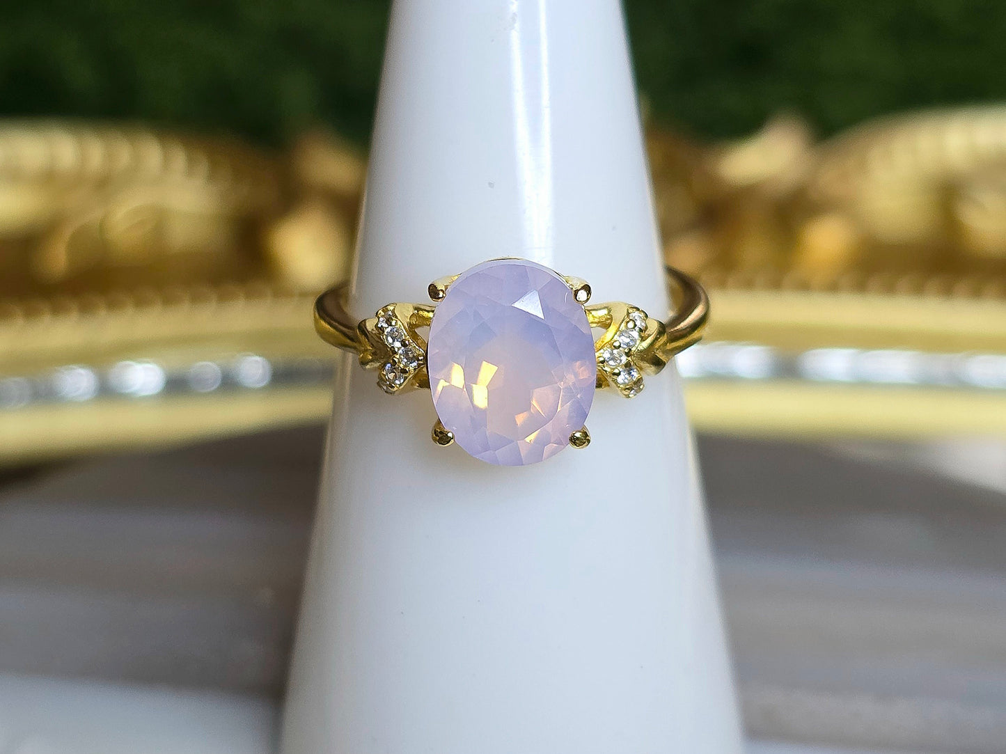 Dainty Faceted Lavender Moon Quartz Ring