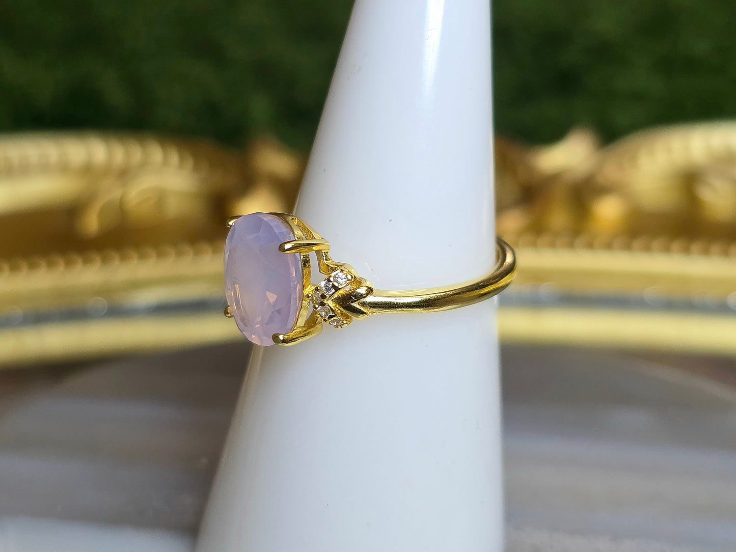 Dainty Faceted Lavender Moon Quartz Ring
