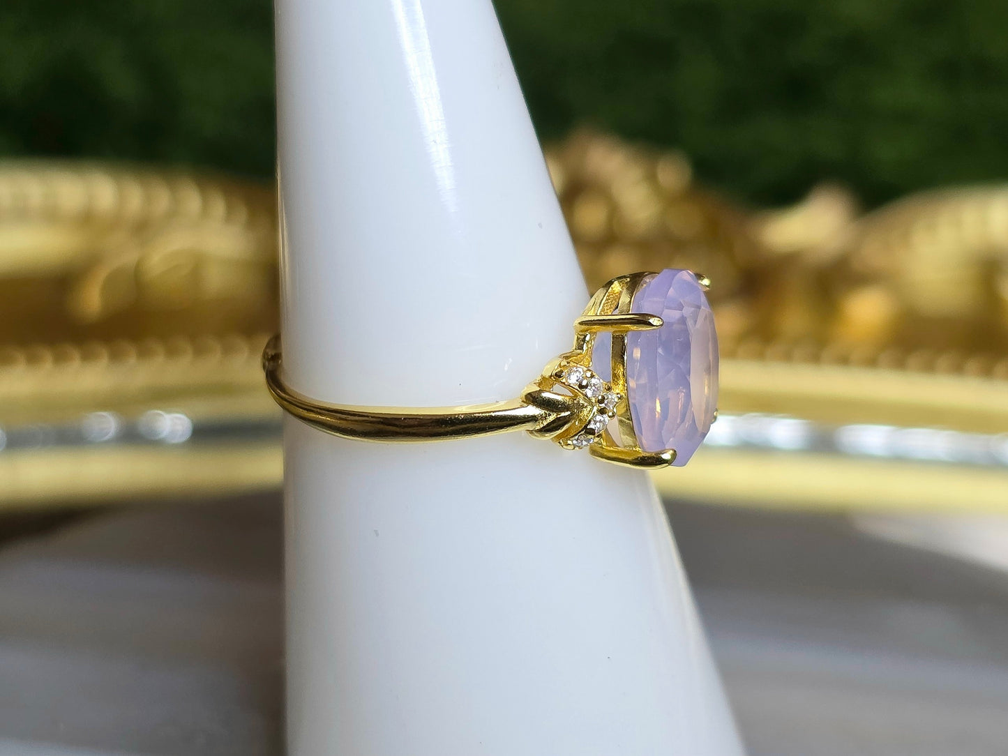 Dainty Faceted Lavender Moon Quartz Ring
