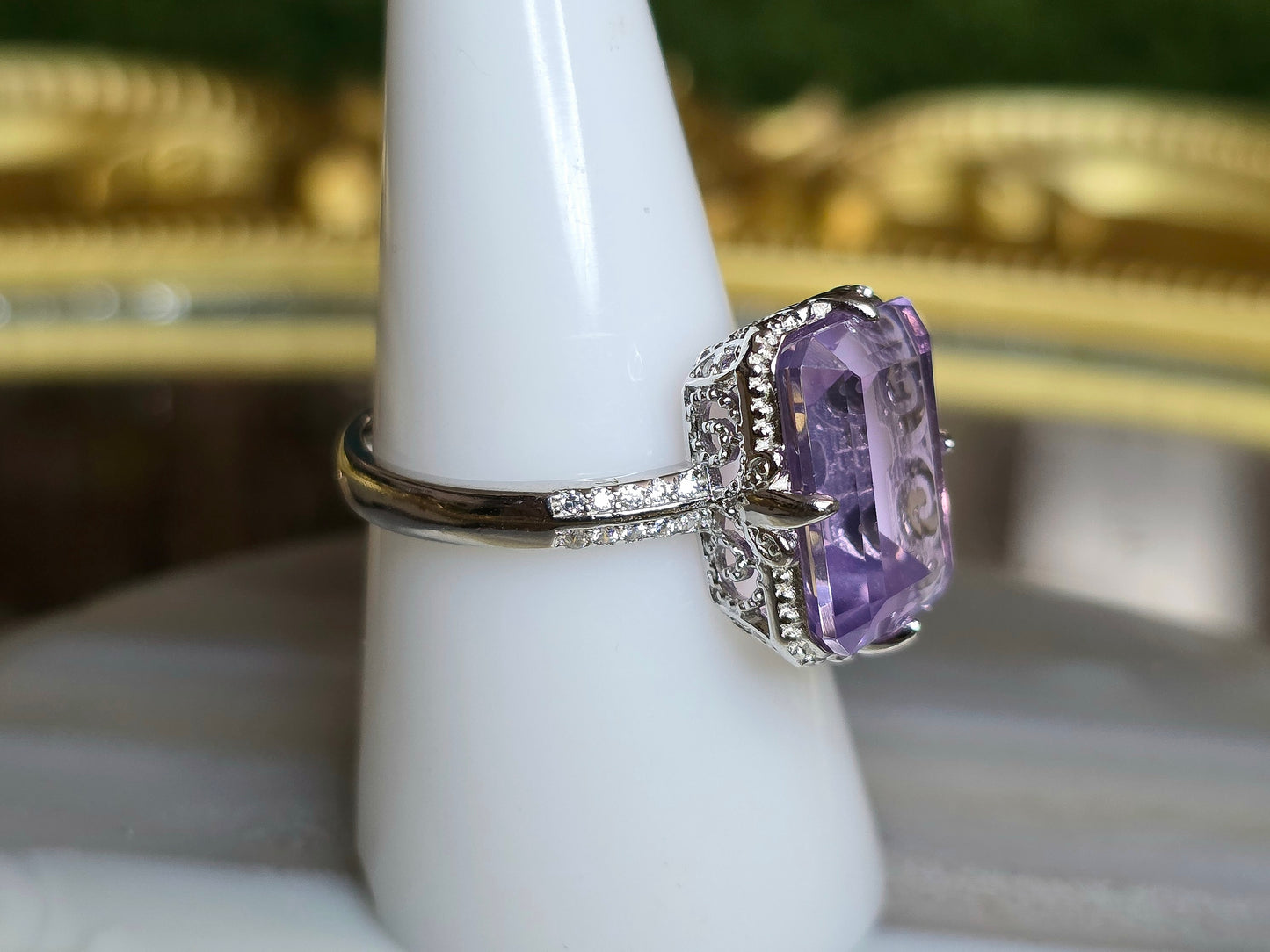 Lavender Moon Quartz Elongated Ring