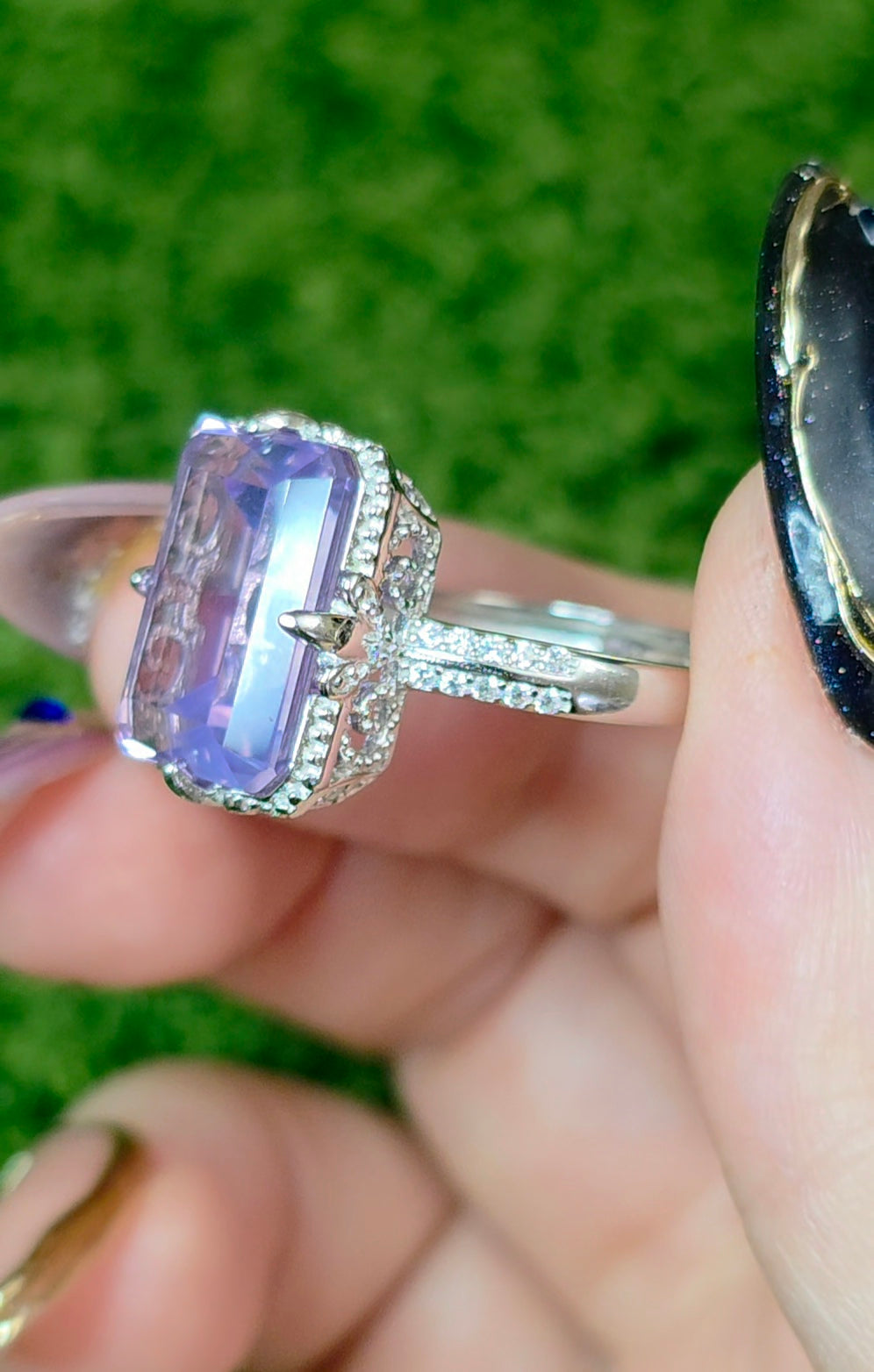 Lavender Moon Quartz Elongated Ring