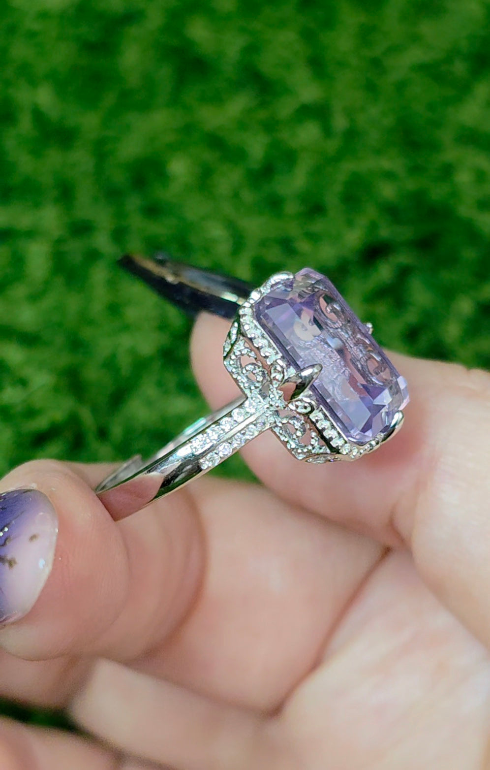 Lavender Moon Quartz Elongated Ring