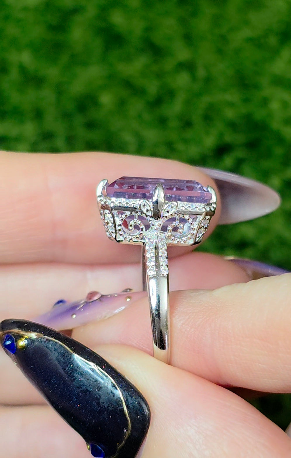 Lavender Moon Quartz Elongated Ring