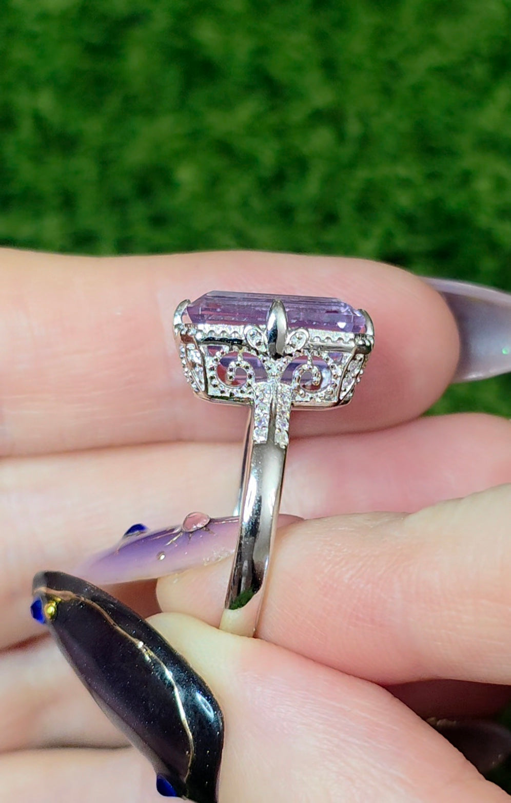 Lavender Moon Quartz Elongated Ring