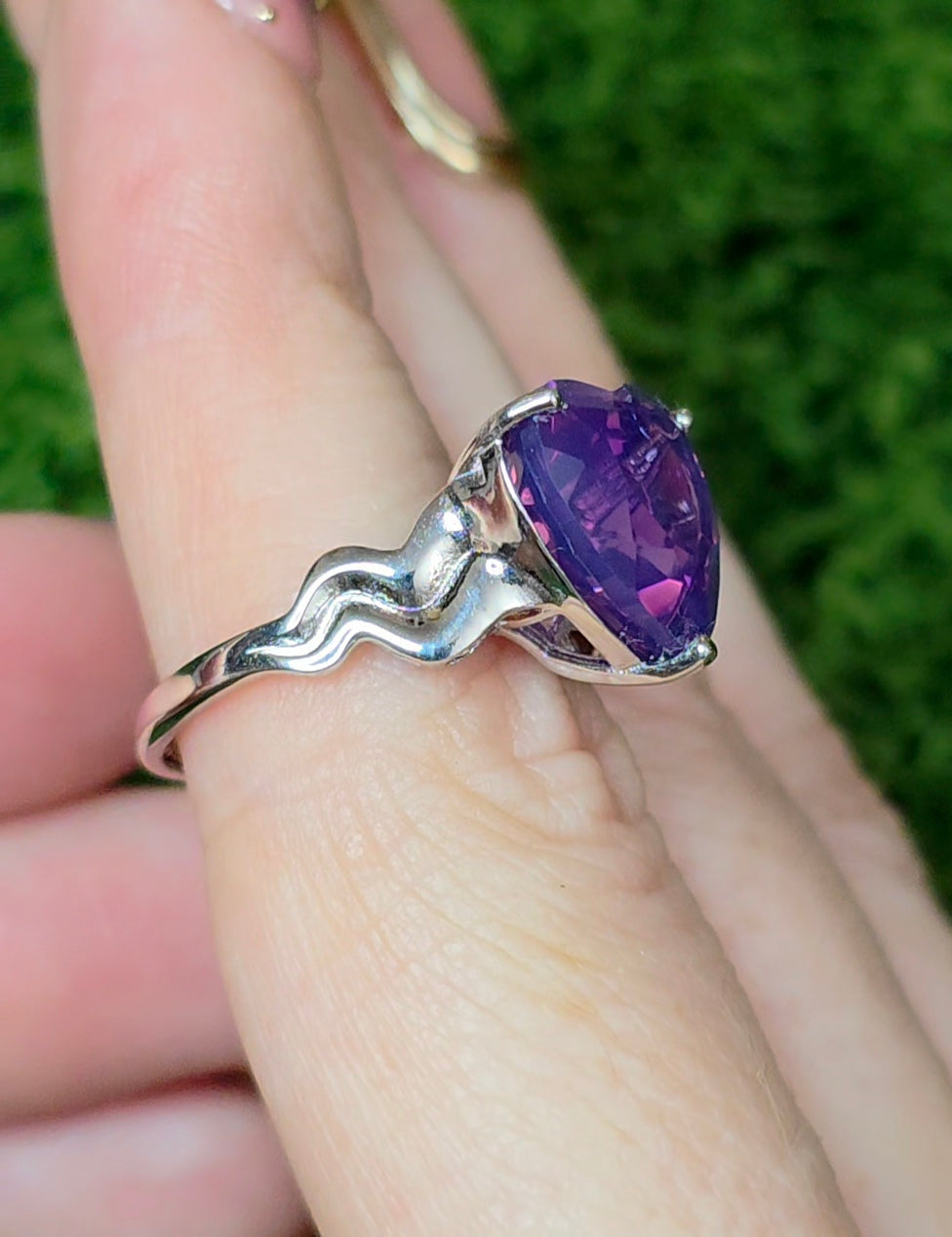 Faceted Lavender Moon Quartz Heart Ring C
