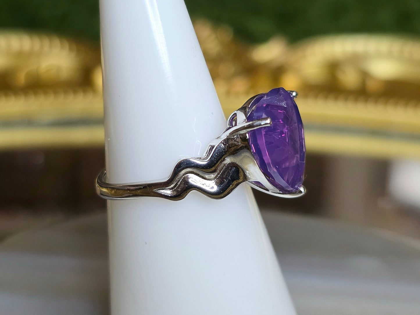 Faceted Lavender Moon Quartz Heart Ring C