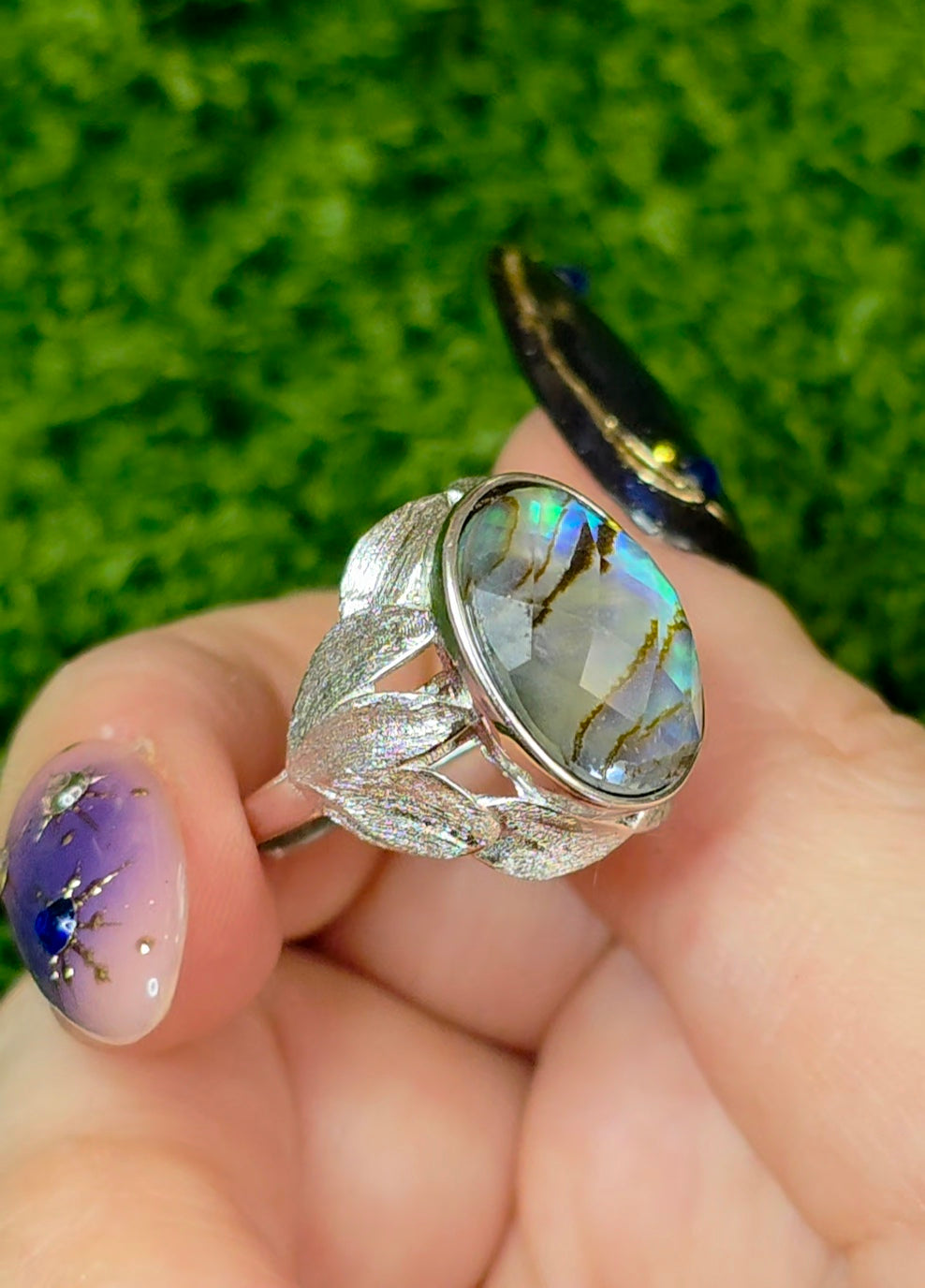 Abalone Shell and Faceted Clear Quartz Ring