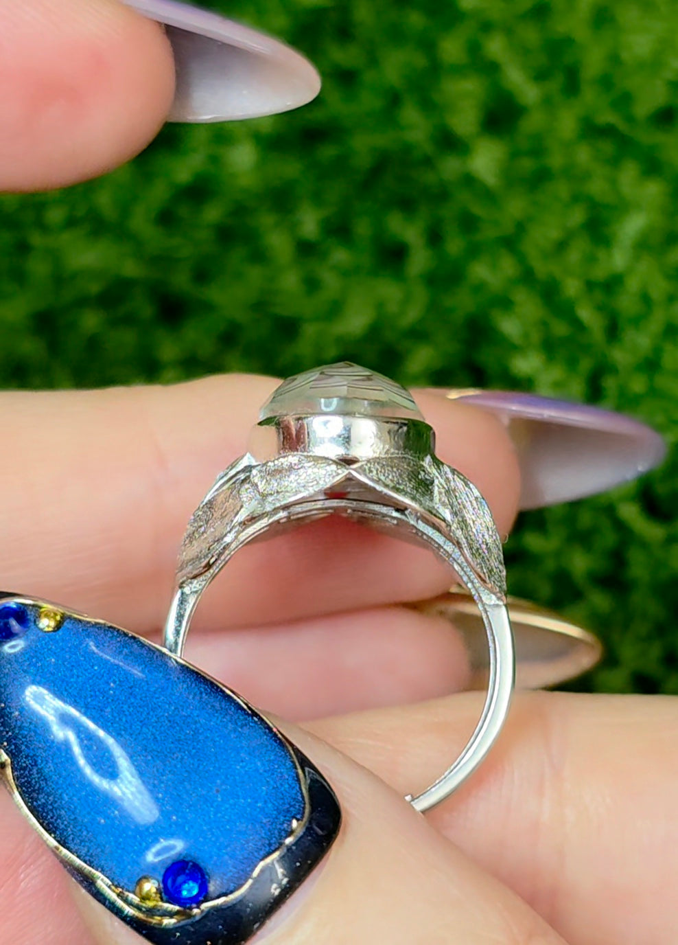 Abalone Shell and Faceted Clear Quartz Ring