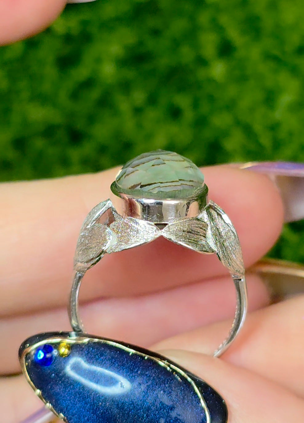 Abalone Shell and Faceted Clear Quartz Ring