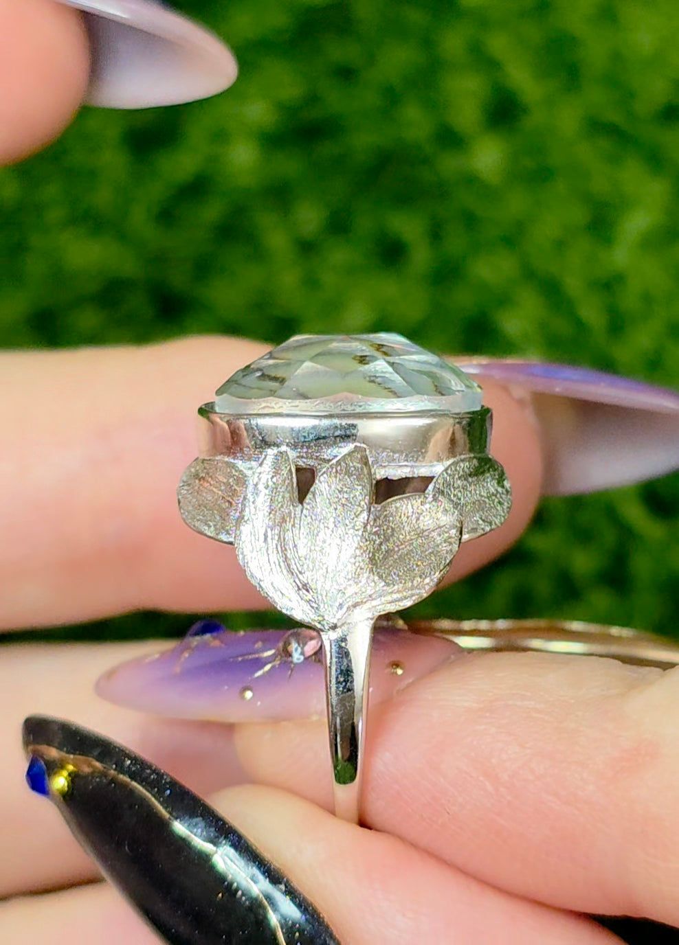 Abalone Shell and Faceted Clear Quartz Ring