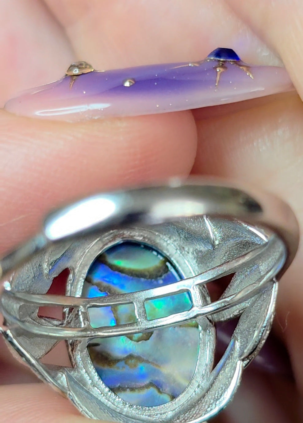 Abalone Shell and Faceted Clear Quartz Ring