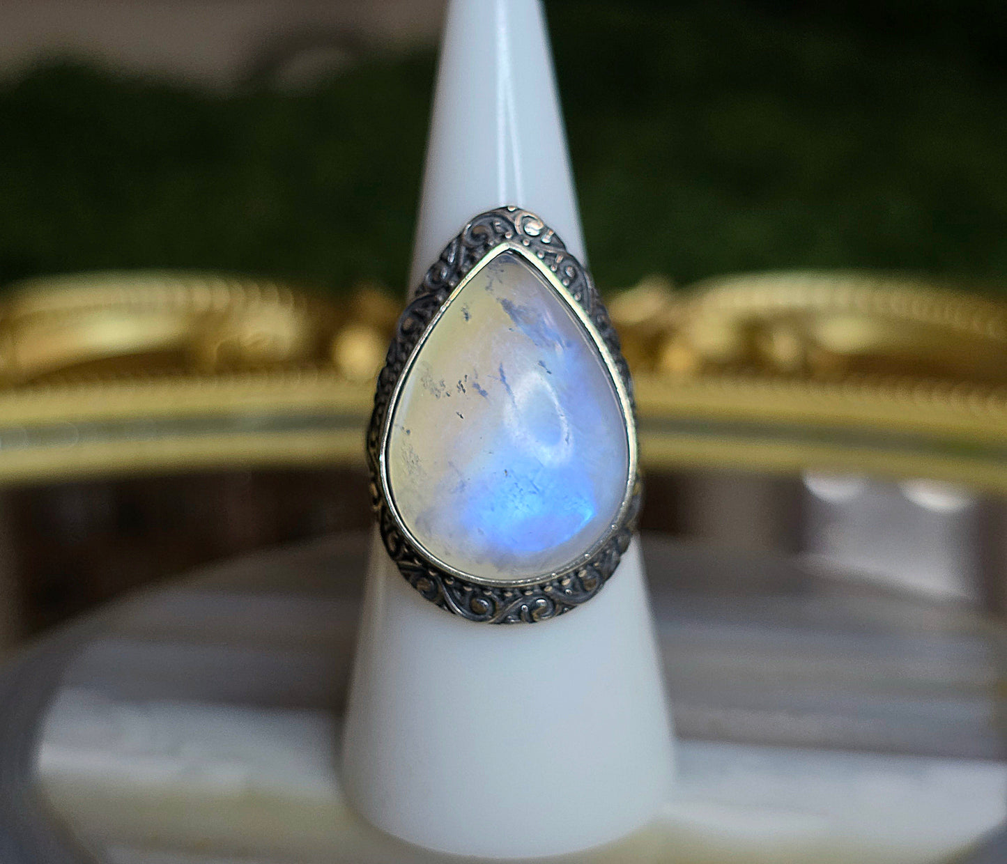 Teardrop Rainbow Moonstone Ring B