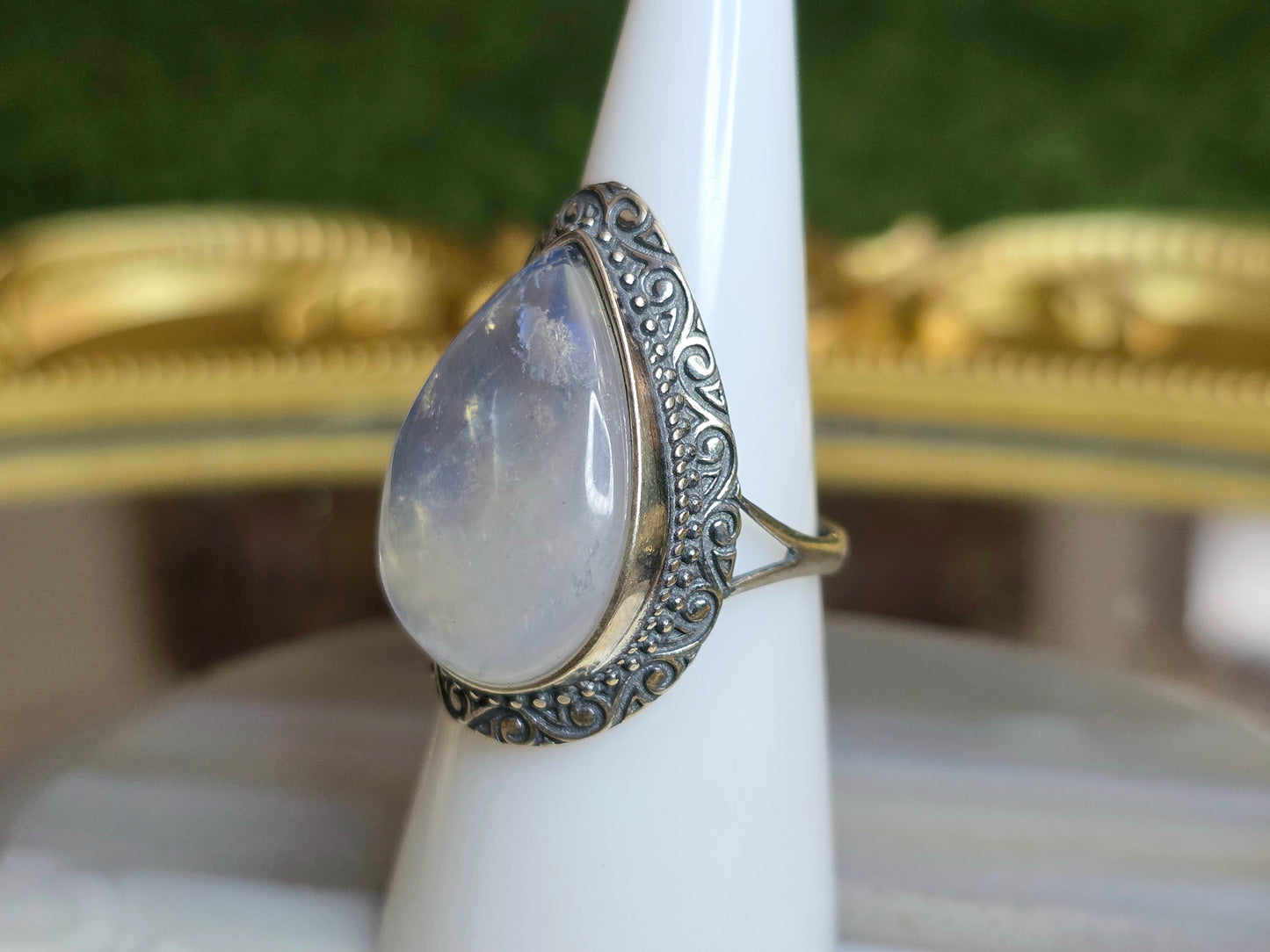 Teardrop Rainbow Moonstone Ring B