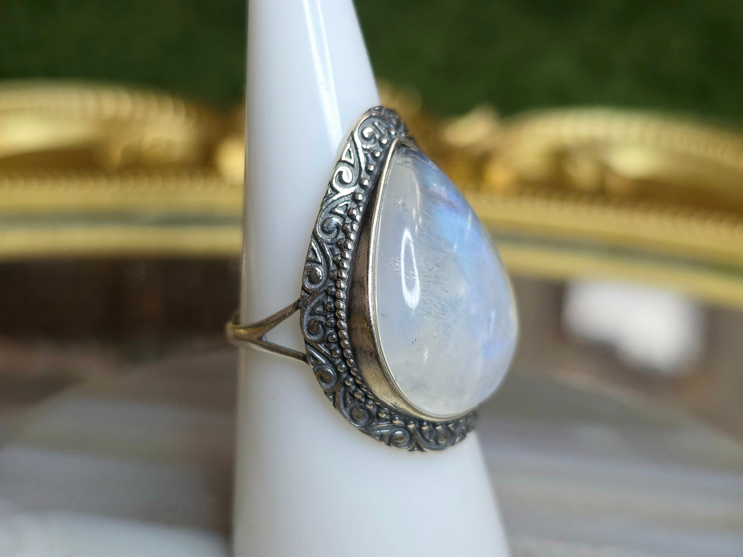 Teardrop Rainbow Moonstone Ring B