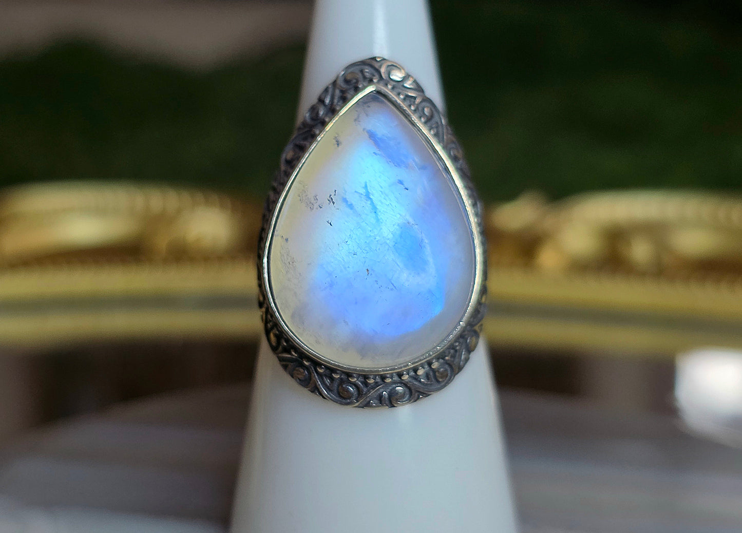 Teardrop Rainbow Moonstone Ring B