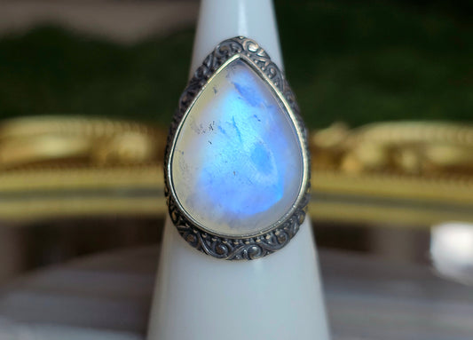 Teardrop Rainbow Moonstone Ring B