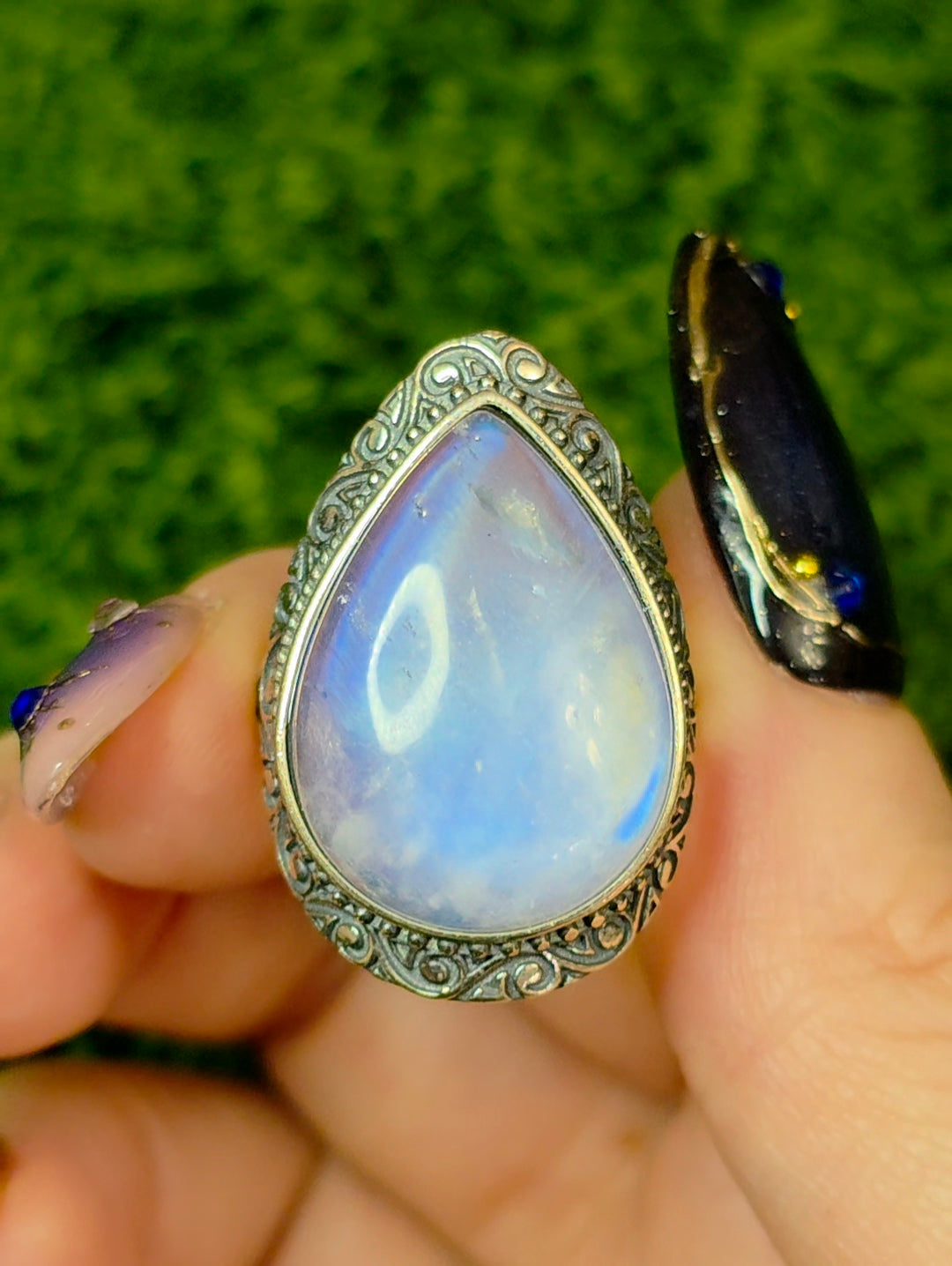 Teardrop Rainbow Moonstone Ring B