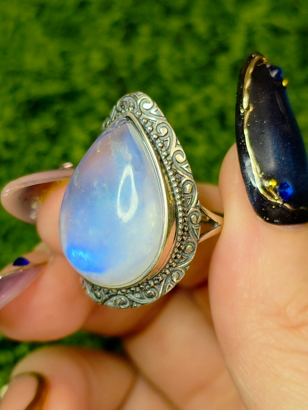 Teardrop Rainbow Moonstone Ring B