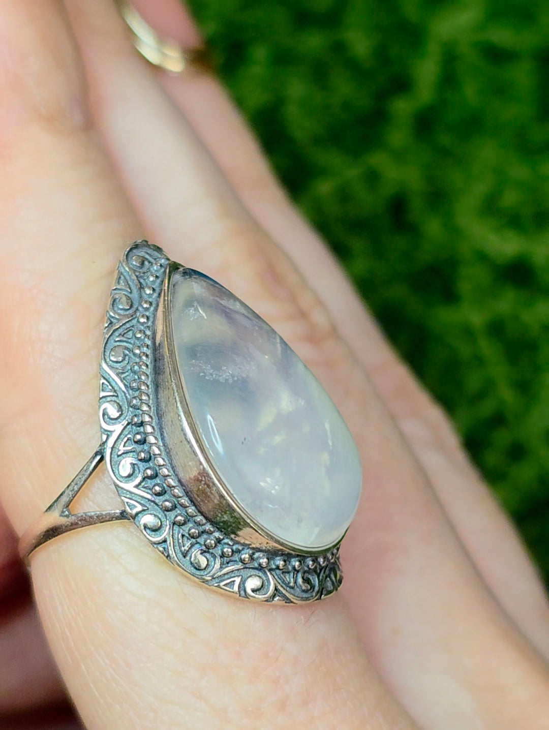 Teardrop Rainbow Moonstone Ring B