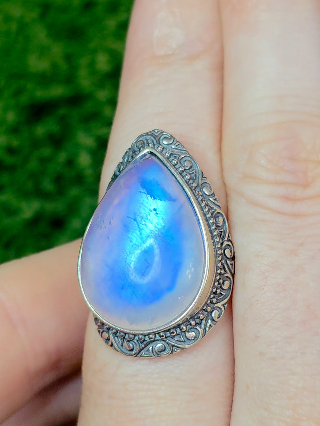 Teardrop Rainbow Moonstone Ring B