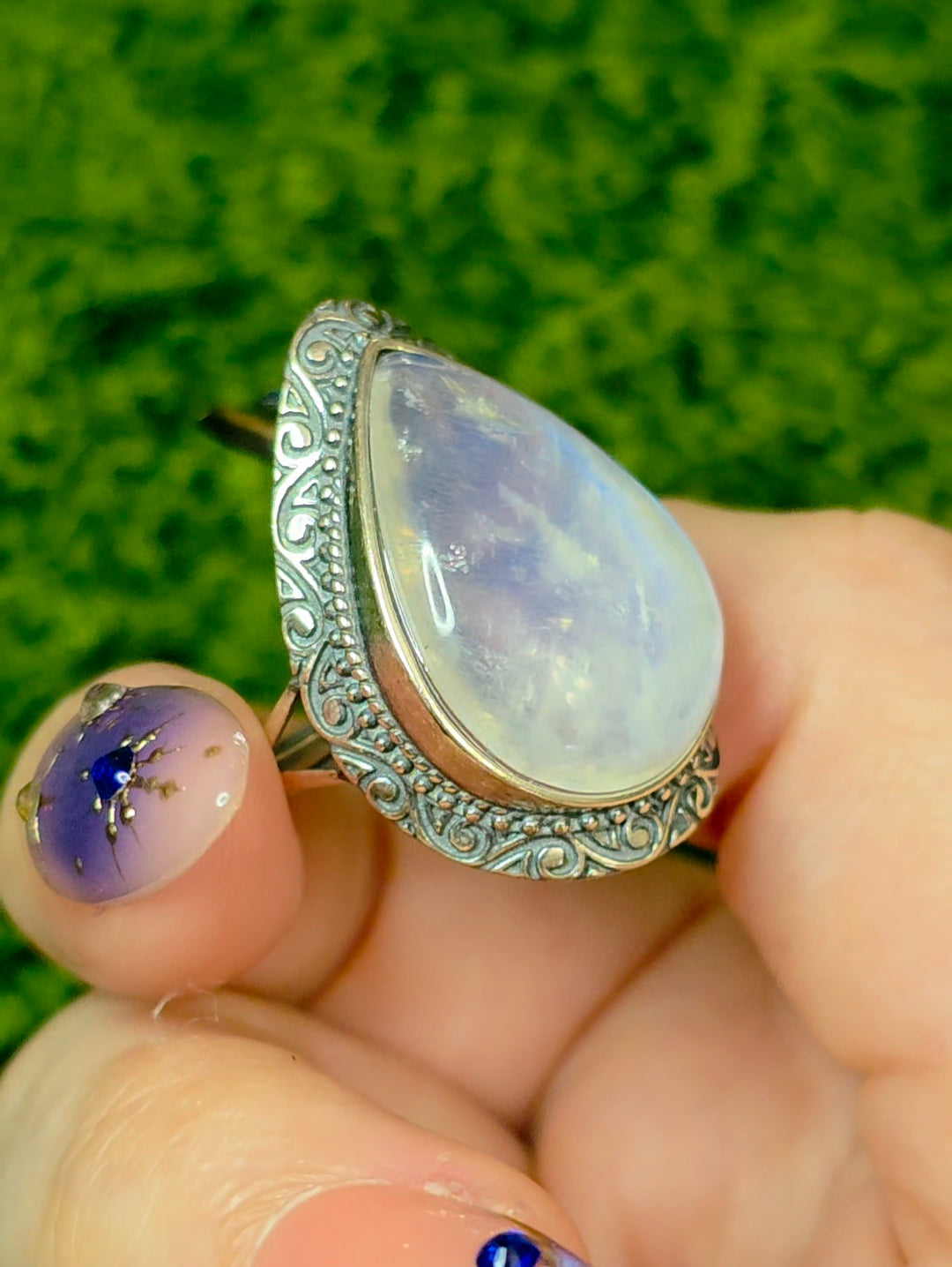 Teardrop Rainbow Moonstone Ring B