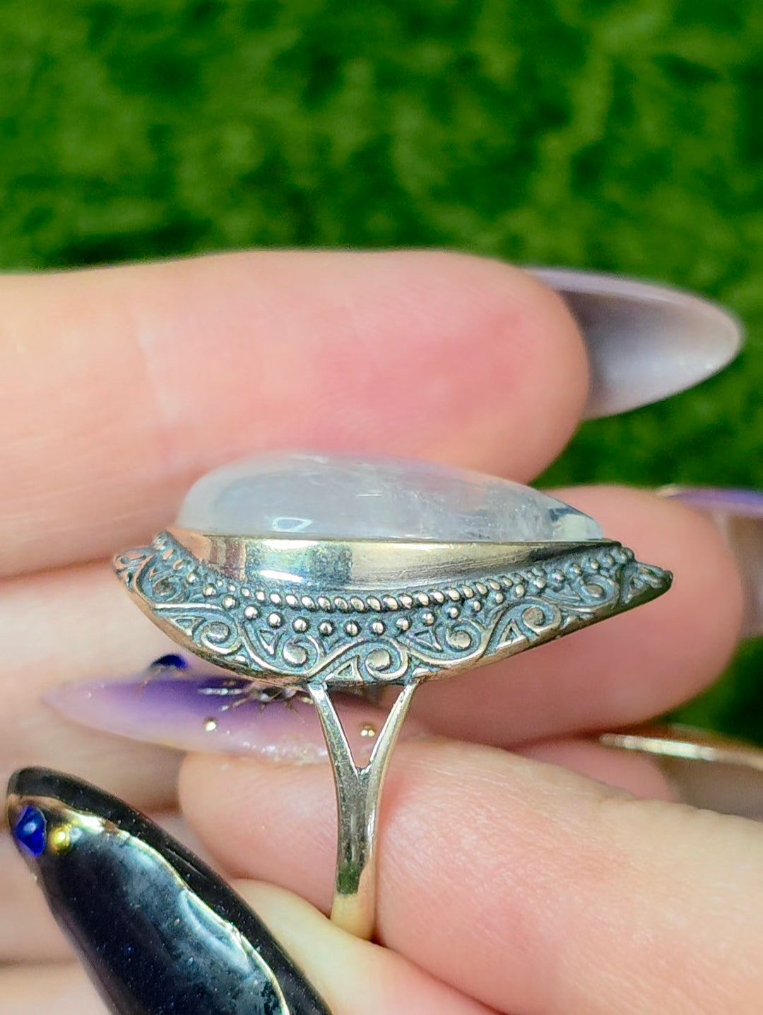 Teardrop Rainbow Moonstone Ring B