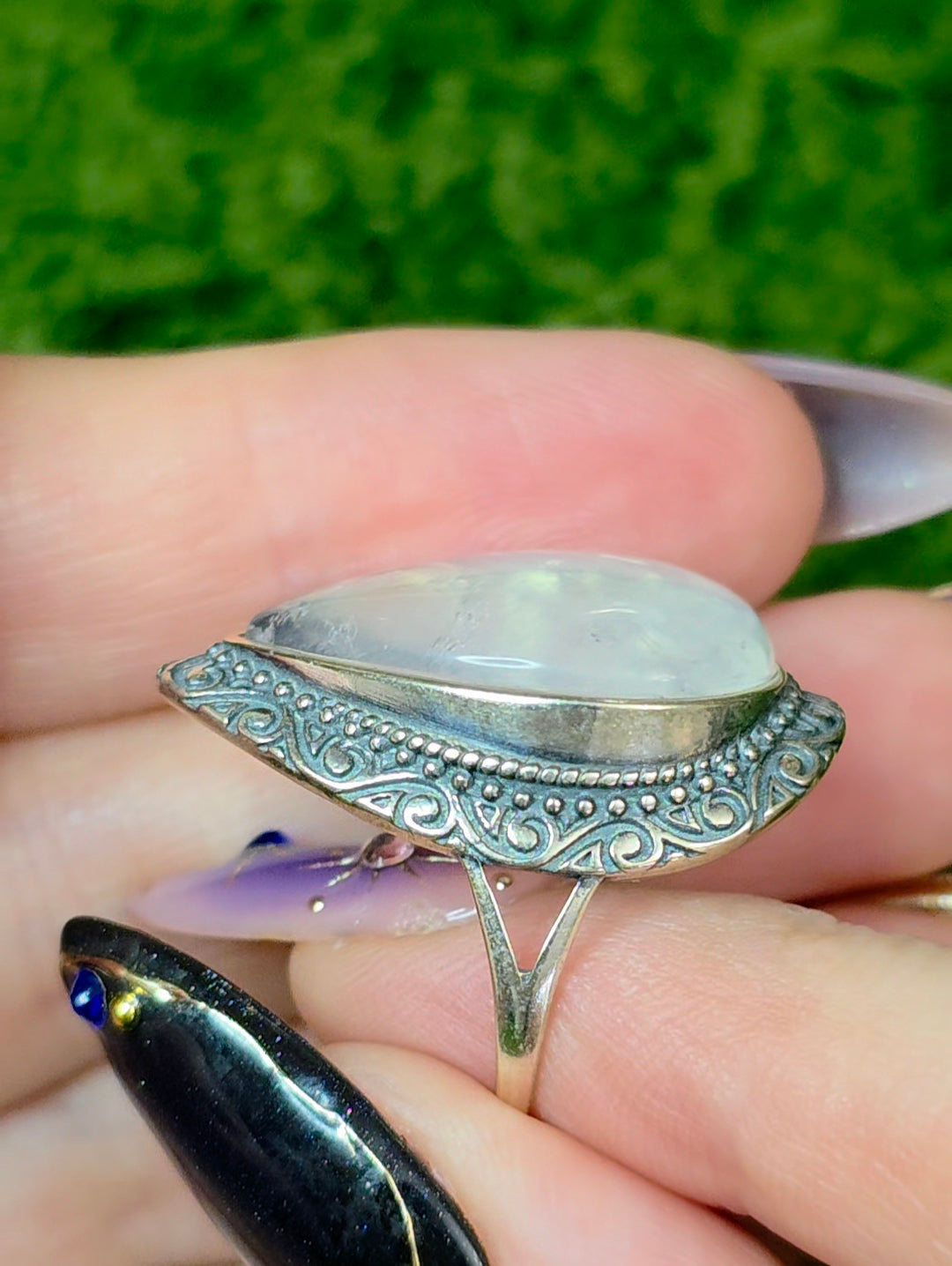 Teardrop Rainbow Moonstone Ring B