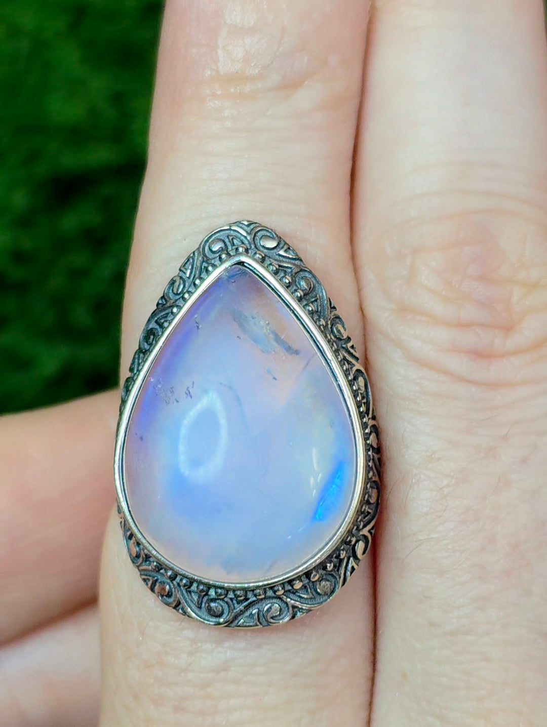 Teardrop Rainbow Moonstone Ring B