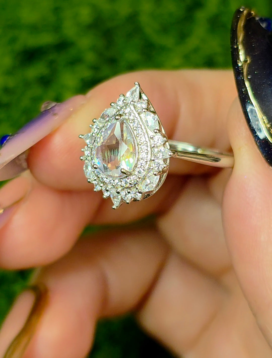 Madagascar Moonstone and Zircon Ring