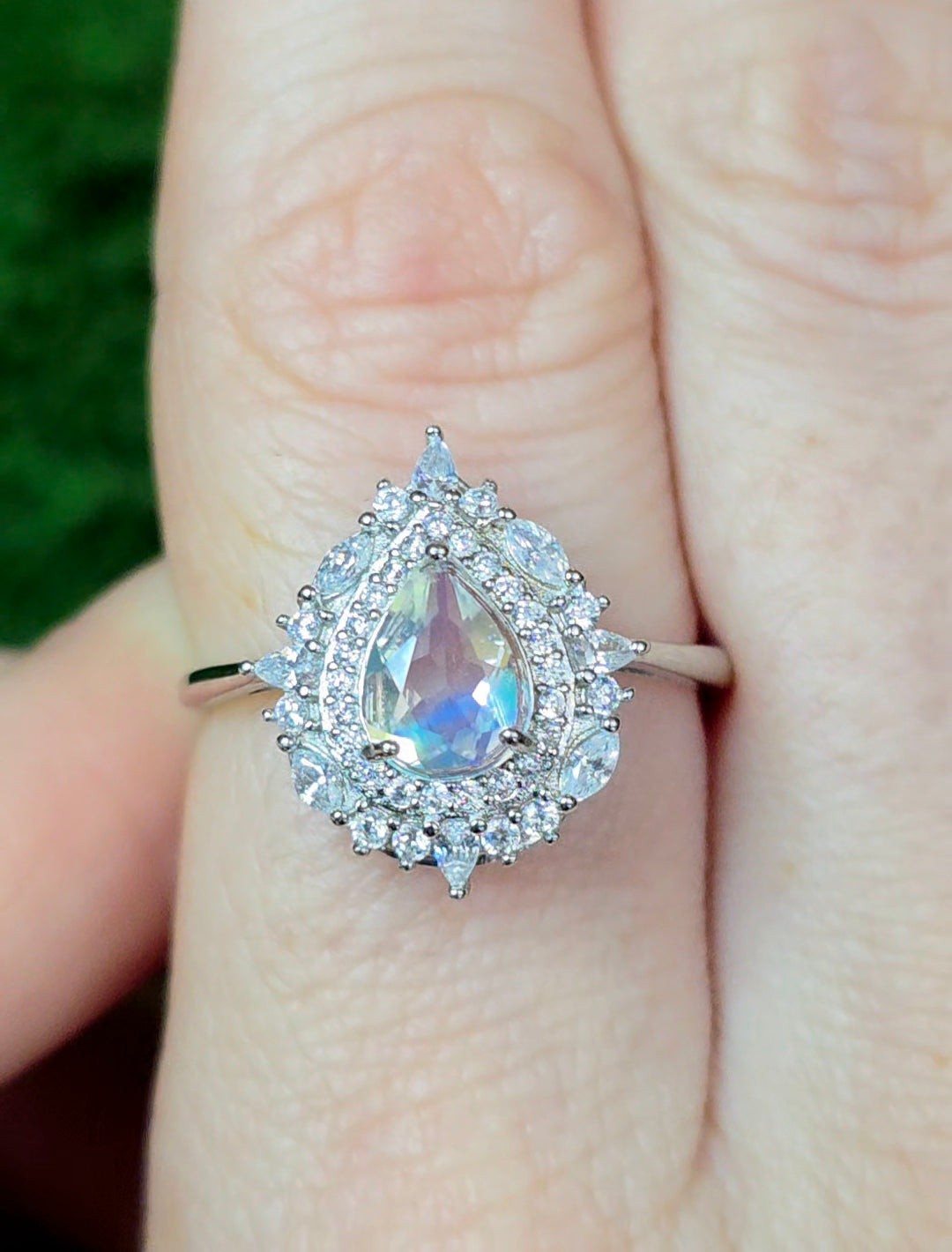 Madagascar Moonstone and Zircon Ring