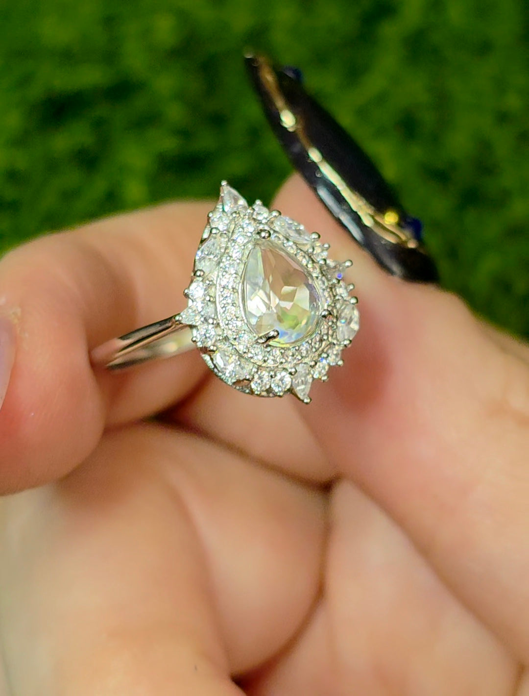Madagascar Moonstone and Zircon Ring