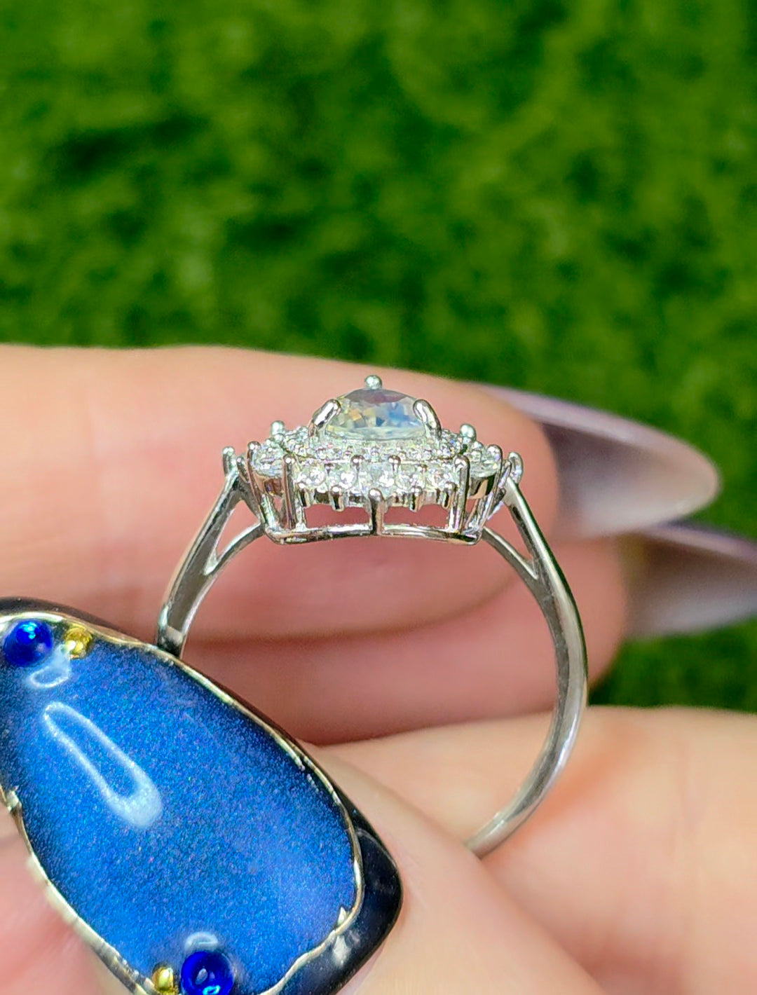 Madagascar Moonstone and Zircon Ring