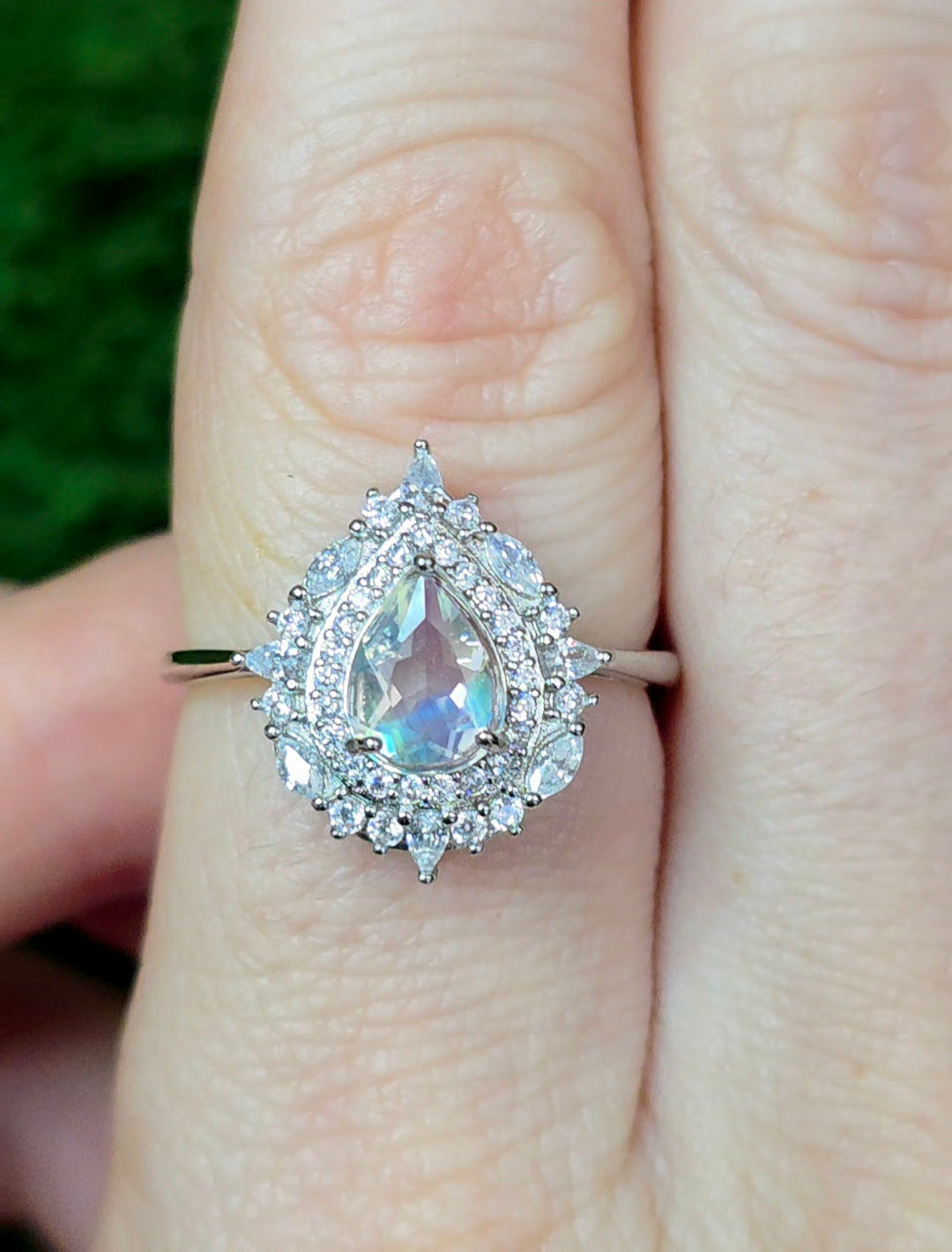 Madagascar Moonstone and Zircon Ring